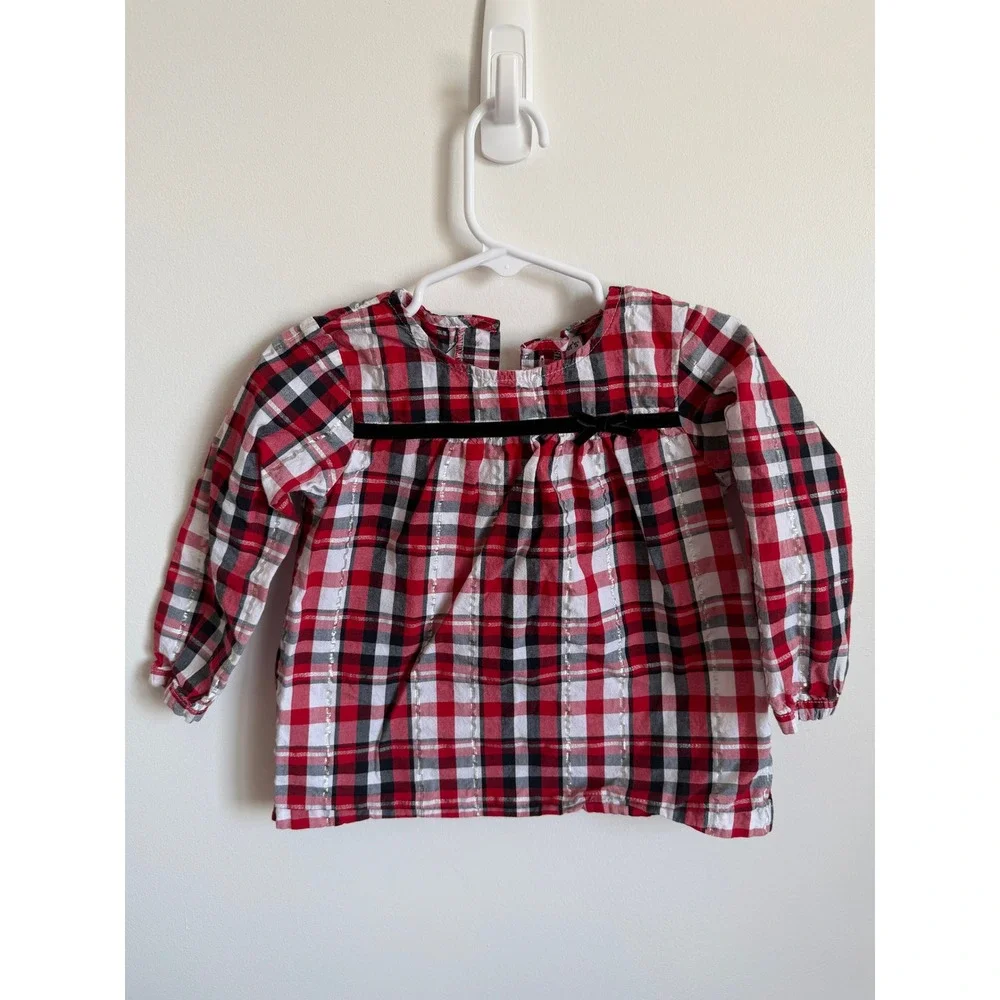 Carter's Baby Girls Red Black Plaid Holiday Top Silver Metallic Stripe 24 Months